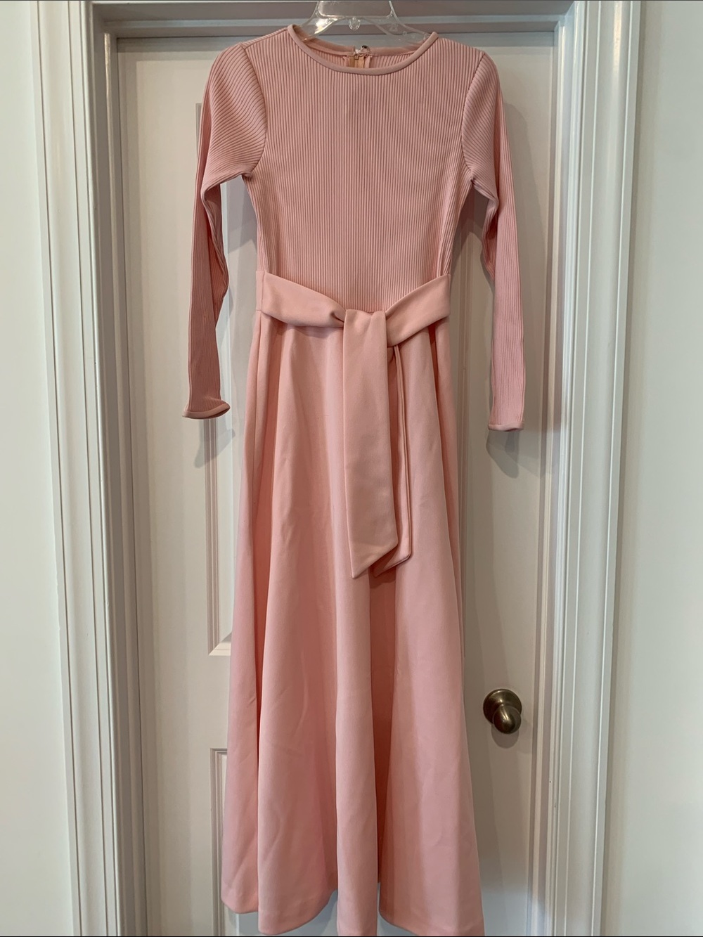 Alison Ayres Vintage Women's Long Sleeve Pink Maxi Dress belted 10 60s